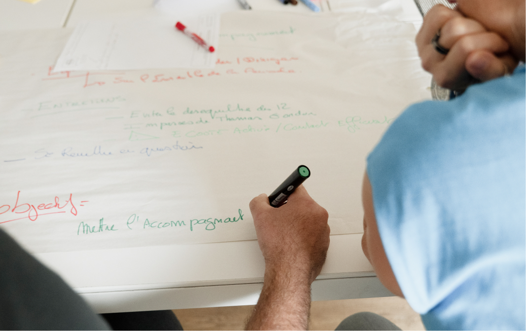 Deux personnes travaillant sur un brainstorming.